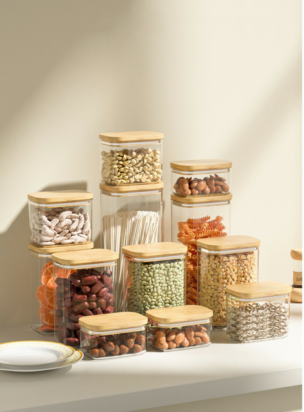 楽天市場】Square Glass Canister 竹製蓋付 ガラス キャニスター 新品