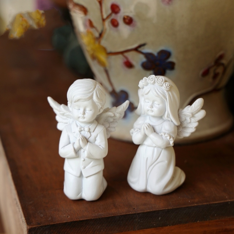 楽天市場】女の子 天使 置物 かわいい 子供 翼 樹脂 小 彫像 白
