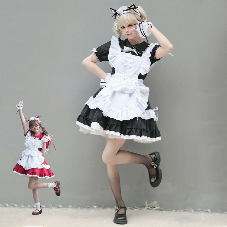 楽天市場】メイド レディース 正統派メイド 半袖 フリル ボウタイ