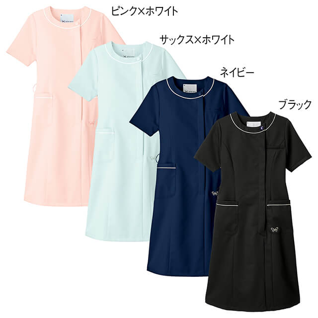 楽天市場】[ハナエモリ]ラウンドパイピングネックワンピースナース服