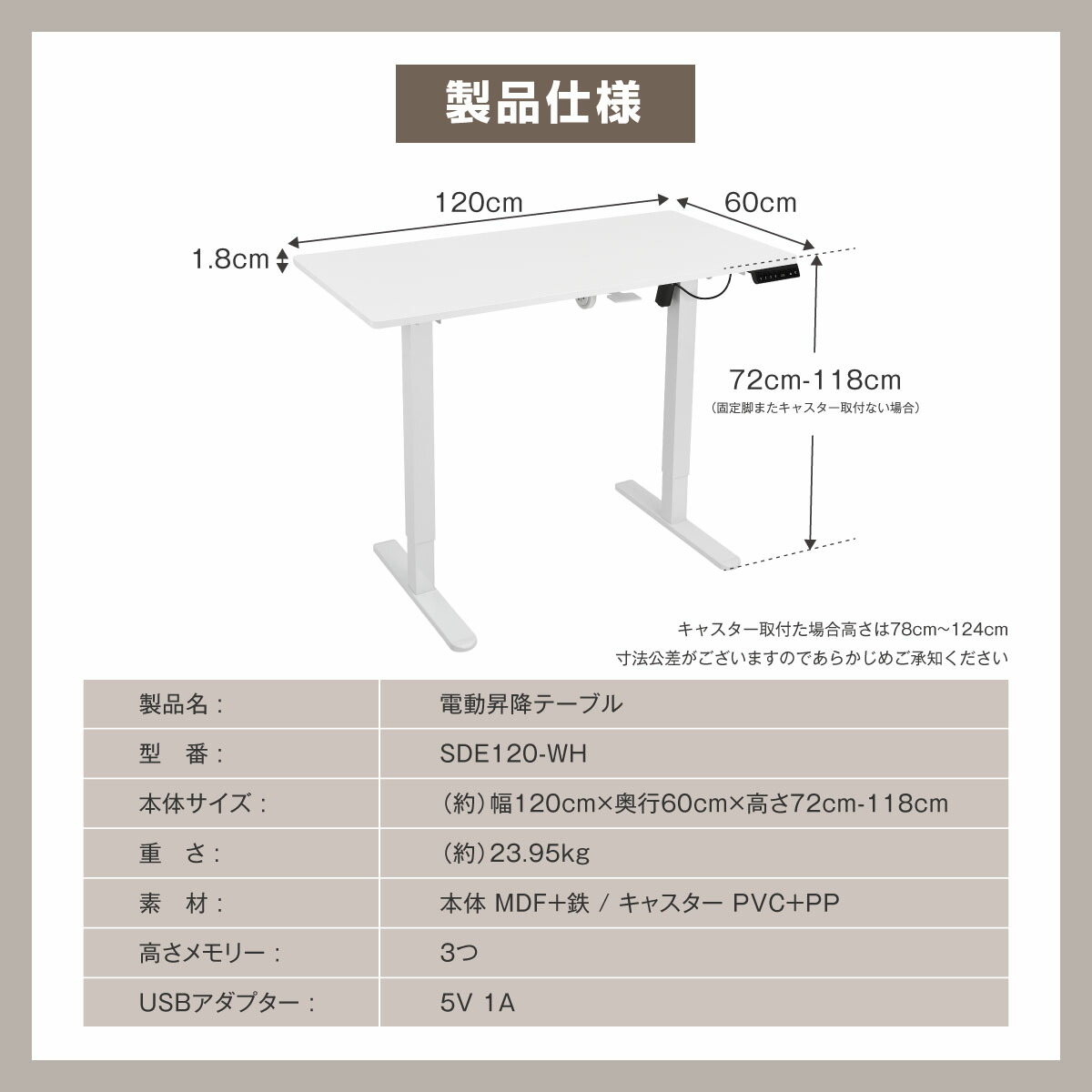 楽天市場】電動昇降 式 デスク ホワイトボード 天板 幅120 奥行60 無