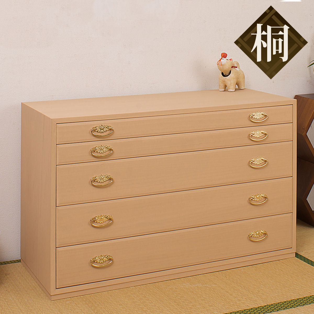 楽天市場】桐たんす 5段 日本製 金色引手 幅98cm （ 送料無料 完成品