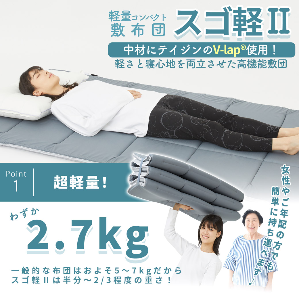 楽天市場】敷ふとん 軽量コンパクト敷布団 スゴ軽2 軽量 テイジン