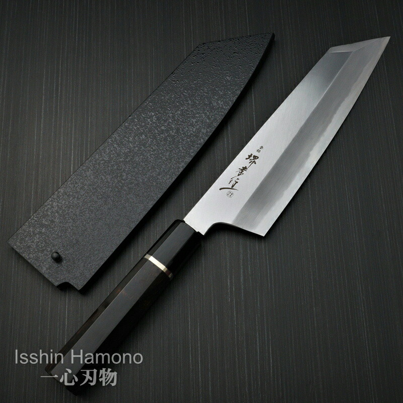 楽天市場】包丁 剣型牛刀 225mm 青二鋼 焔 黒檀柄 堺孝行 堺鍛冶師