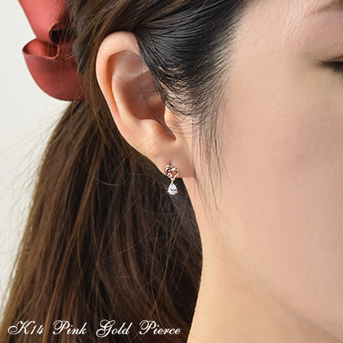 楽天市場】14金 ピアス ハート ドロップ 揺れるピアス ピンクゴールド