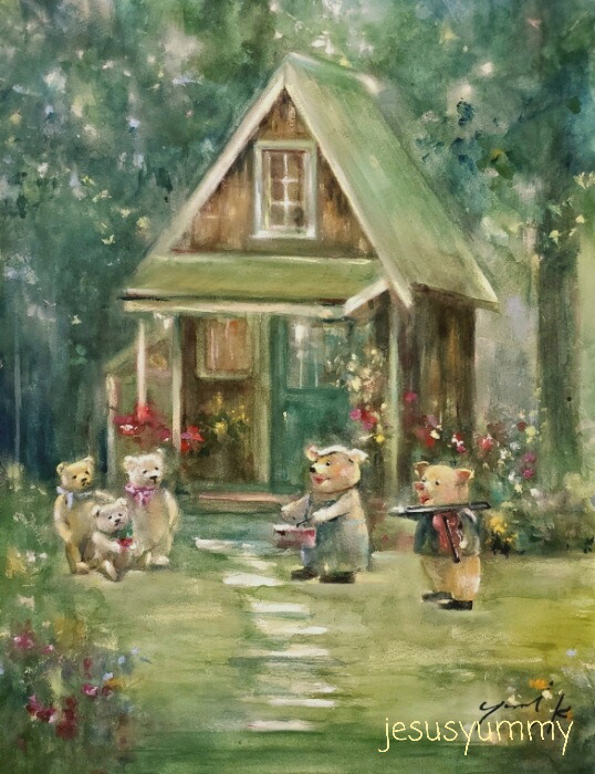 楽天市場】絵画 原画 「森の演奏会」 水彩/パステル F6 アンティーク