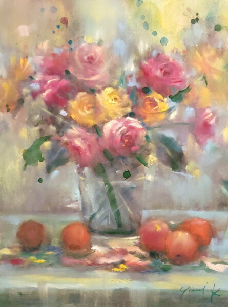 楽天市場】絵画 原画 「朝摘みの薔薇」 水彩/パステル F4 静物画