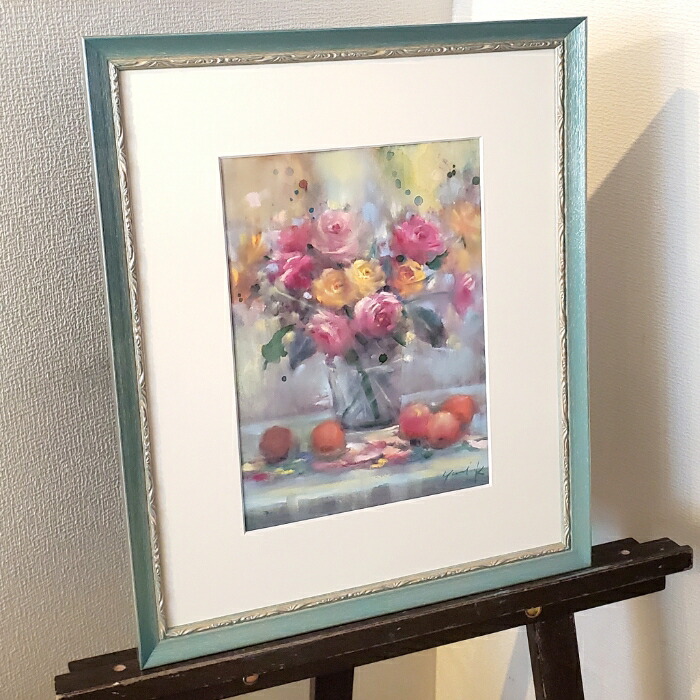 楽天市場】絵画 原画 「朝摘みの薔薇」 水彩/パステル F4 静物画