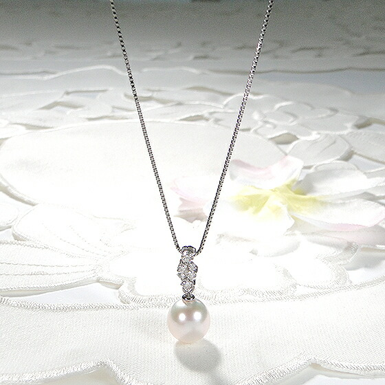 楽天市場】Pt900 パール＆ダイヤモンド ペンダント【9.0mm】【送料無料