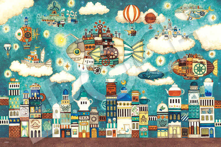 楽天市場】ジグソーパズル 1000ピース 空想カフェの奥の空飛ぶ魚の街