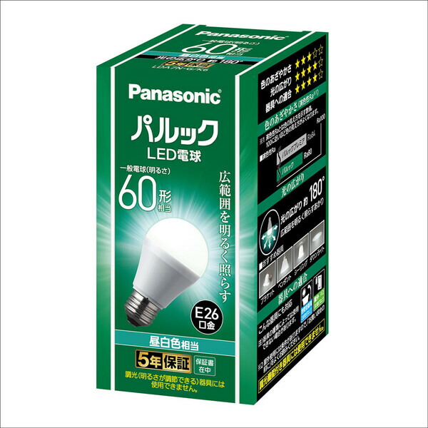 楽天市場】panasonic led電球 60w形 e26 昼白色の通販