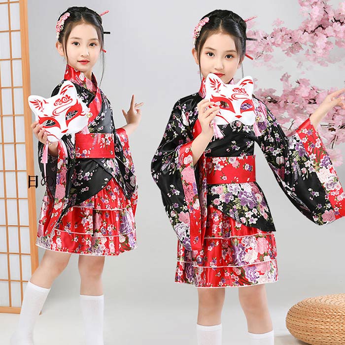 楽天市場】コスプレ 衣装 キッズ 和柄 着物 ドレス 子供 プリーツ