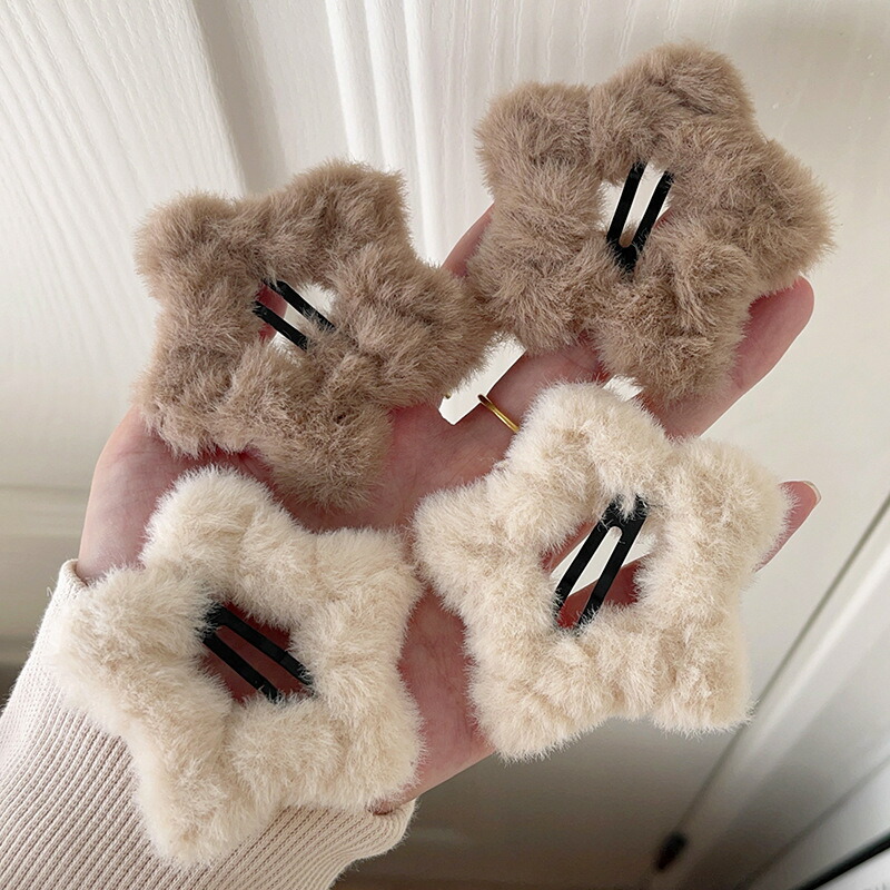 楽天市場】スター形 ヘアピン 全5色 もこもこ ふわふわ 星 エコファー