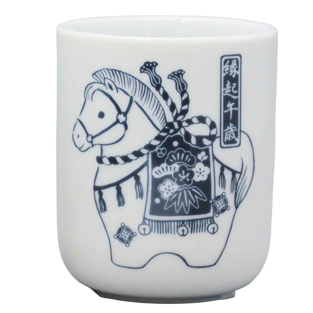 楽天市場】干支 午 置物 馬 うま 2026年/ 丸湯呑 縁起（青） /粗品