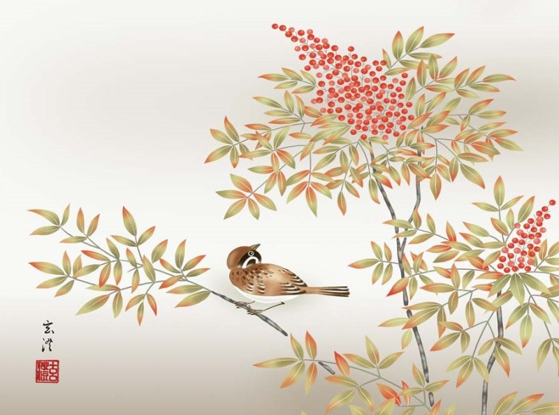 楽天市場】額絵 清水玄澄 南天に雀 f8・f6・f4サイズ 現代日本画