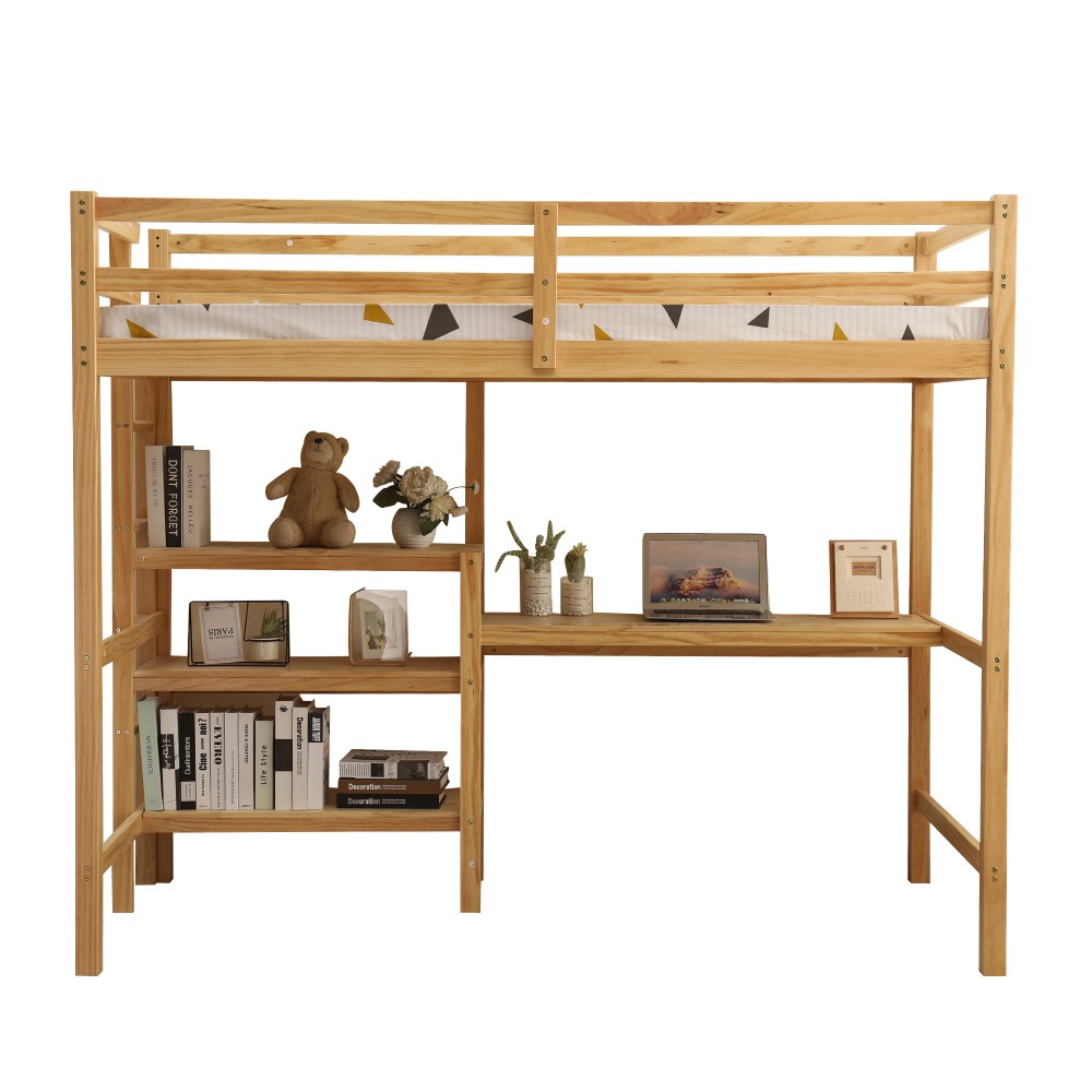 楽天市場】【ナチュラル】ロフトベッド 木製 デスク付く ハシゴ 棚