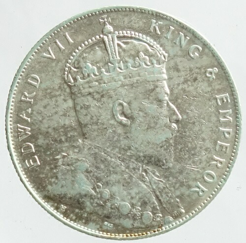 1907イギリス領海峡植民地 エドワード7世 1ドル銀貨 20.グラム 海峡