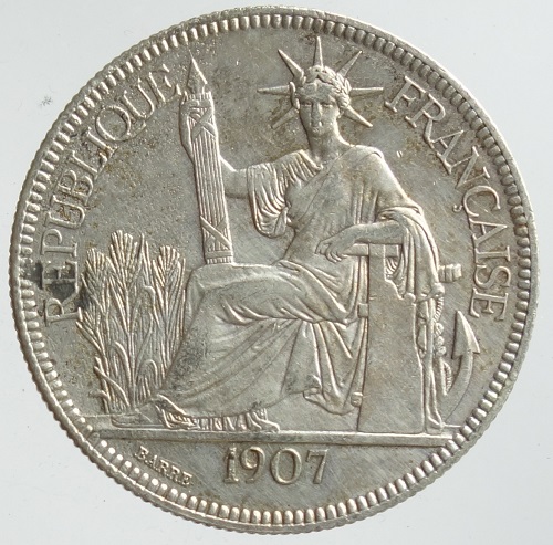 楽天市場】フランス領インドシナ貿易銀 1ピアストル銀貨1907年極美品
