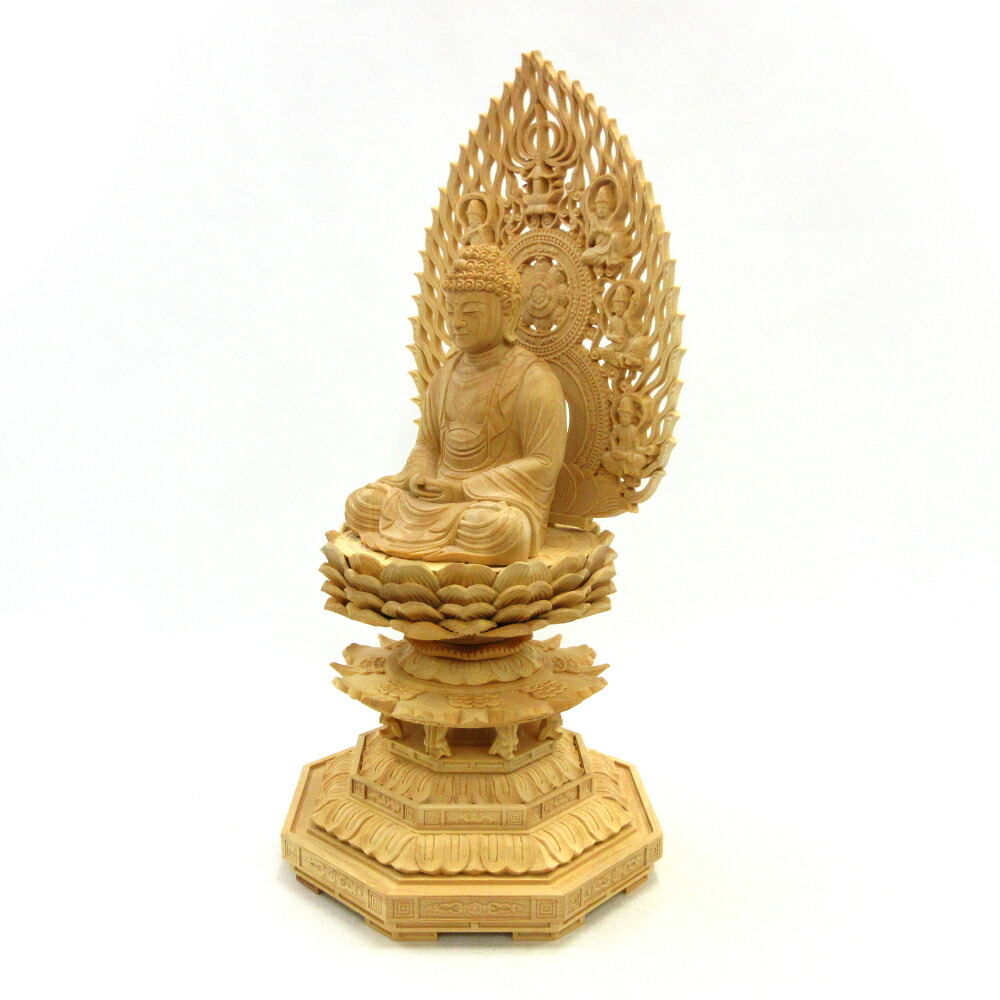 楽天市場】仏像 釈迦如来 座像 3.0寸 飛天光背 八角台 総高31cm 柘植