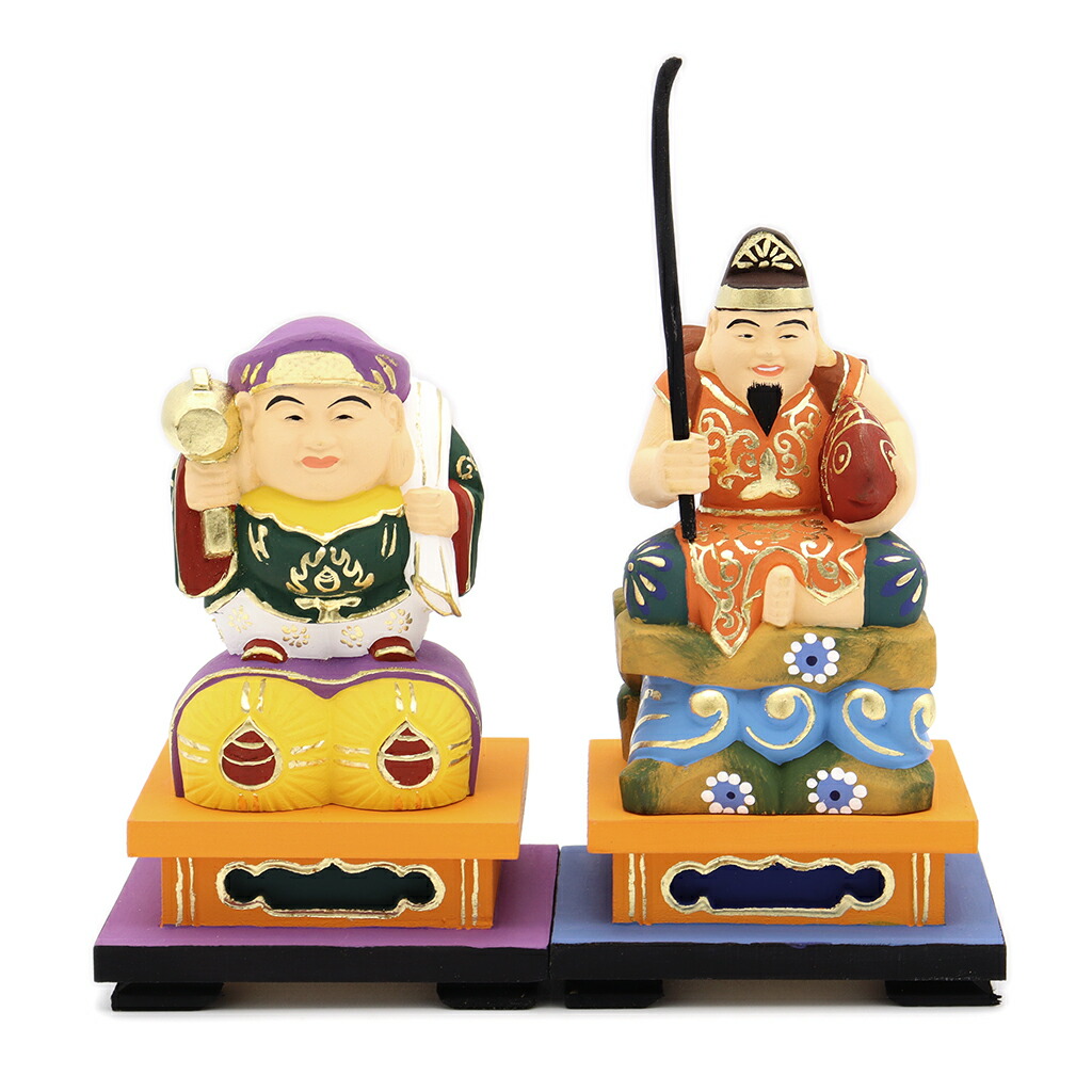 楽天市場】仏像 大黒天・恵比須天（恵比寿天） 総高約12cm 桧木彩色