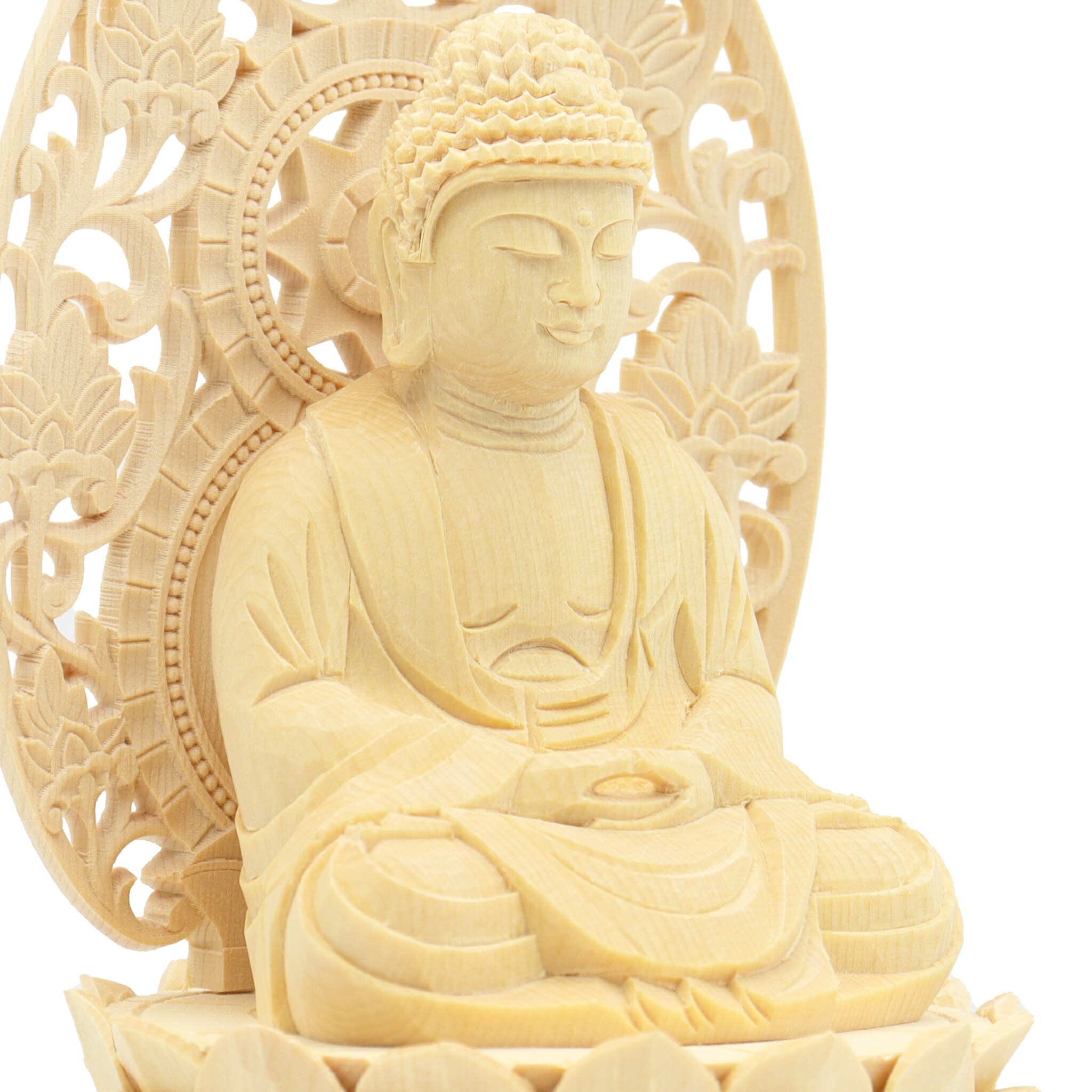 楽天市場】仏像 釈迦如来 座像 2.0寸 草光背 六角台 総高24cm 桧木 桧