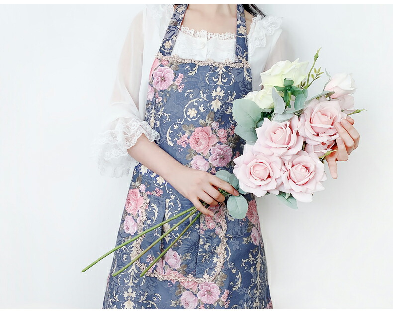 楽天市場】優しいが花柄が目を引く！花柄 総柄 エプロン かぶり ローズ