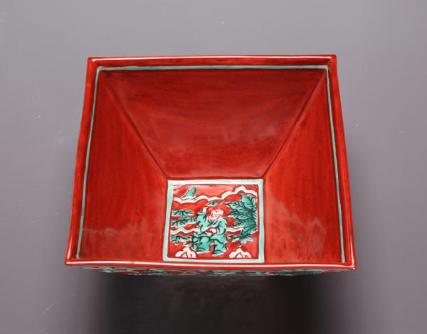 叶松谷 松谷窯 嘉靖意 赤絵 唐子画 向付 五客 組鉢 四角 懐石 会席 和