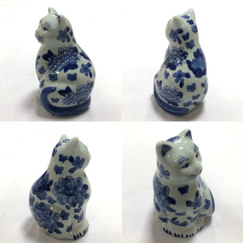 楽天市場】猫 陶器 「座り猫」 染付陶器 藍陶器 インテリア 置物 和風