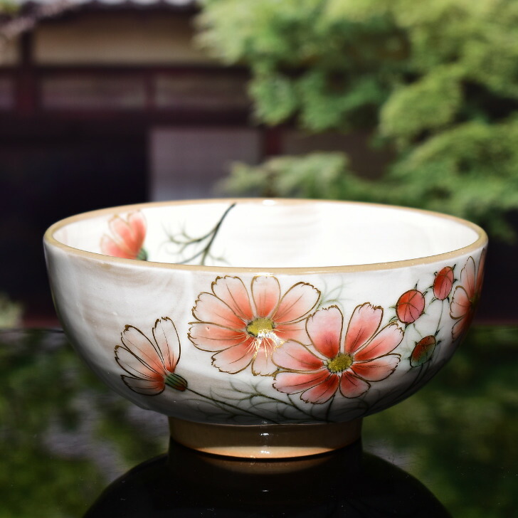 楽天市場】京焼 清水焼 陶あん 色絵付け ご飯茶碗 大（白地×コスモス