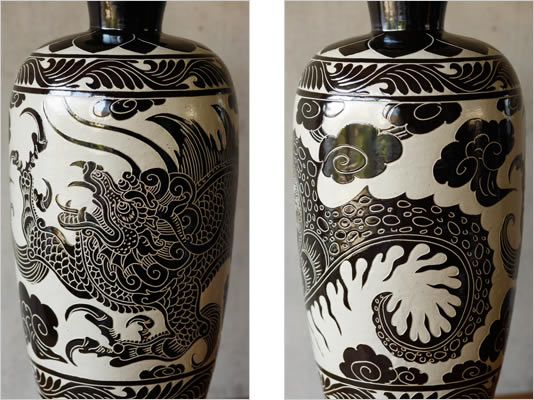 楽天市場】磁州窯の掻き落とし壺【龍】（約）最大直径30×高さ75cm