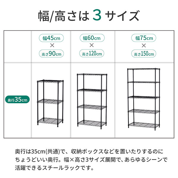 楽天市場】スチールラック 5段 幅75cm 奥行35cm 高さ150cm ブラック 黒