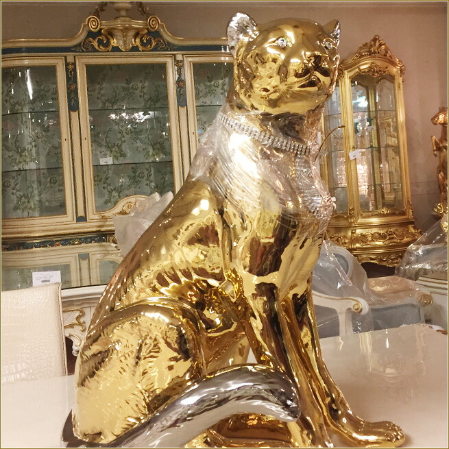 楽天市場】チーターの置物 イタリア製 チーターのオブジェ ゴールド