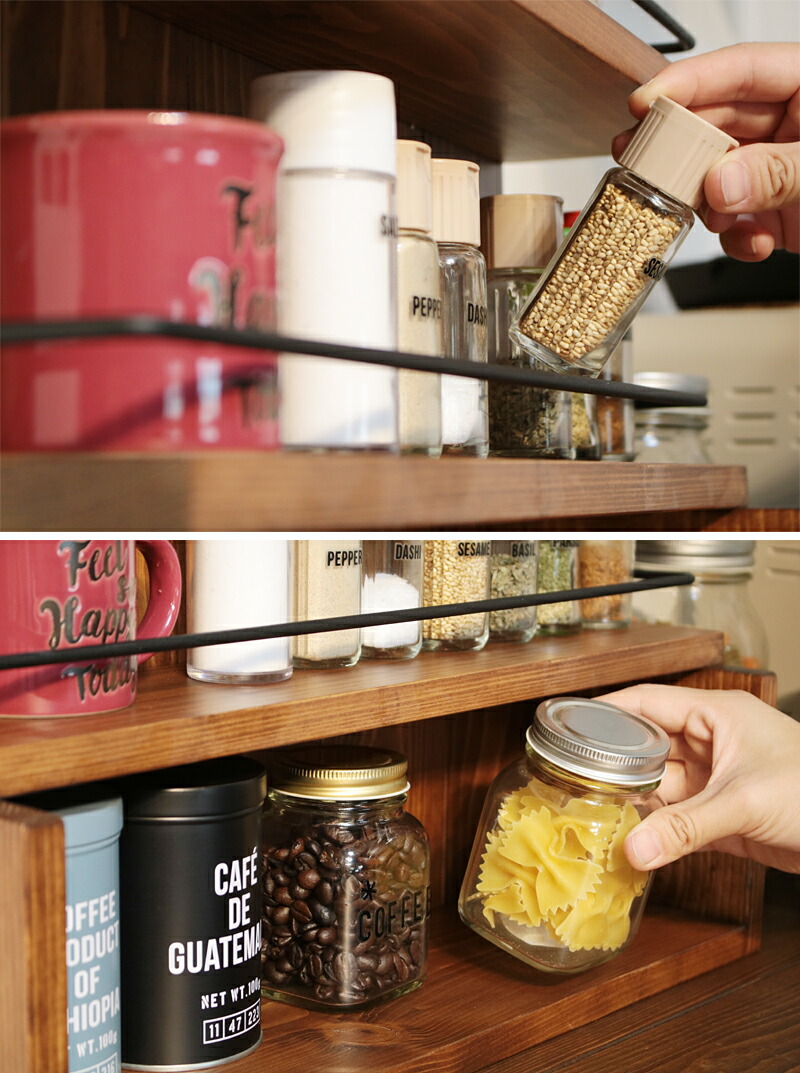 楽天市場】スパイスラック おしゃれ キッチン収納 木製 壁 調味料棚