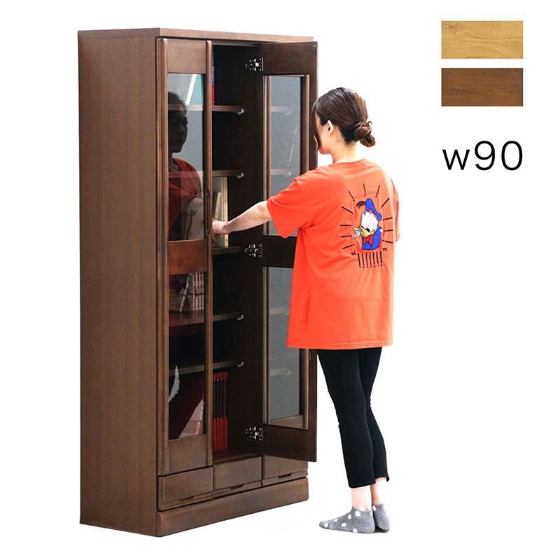 楽天市場】本棚 扉付 大容量 幅90cm 高さ180cm 書棚 ガラス扉 木製