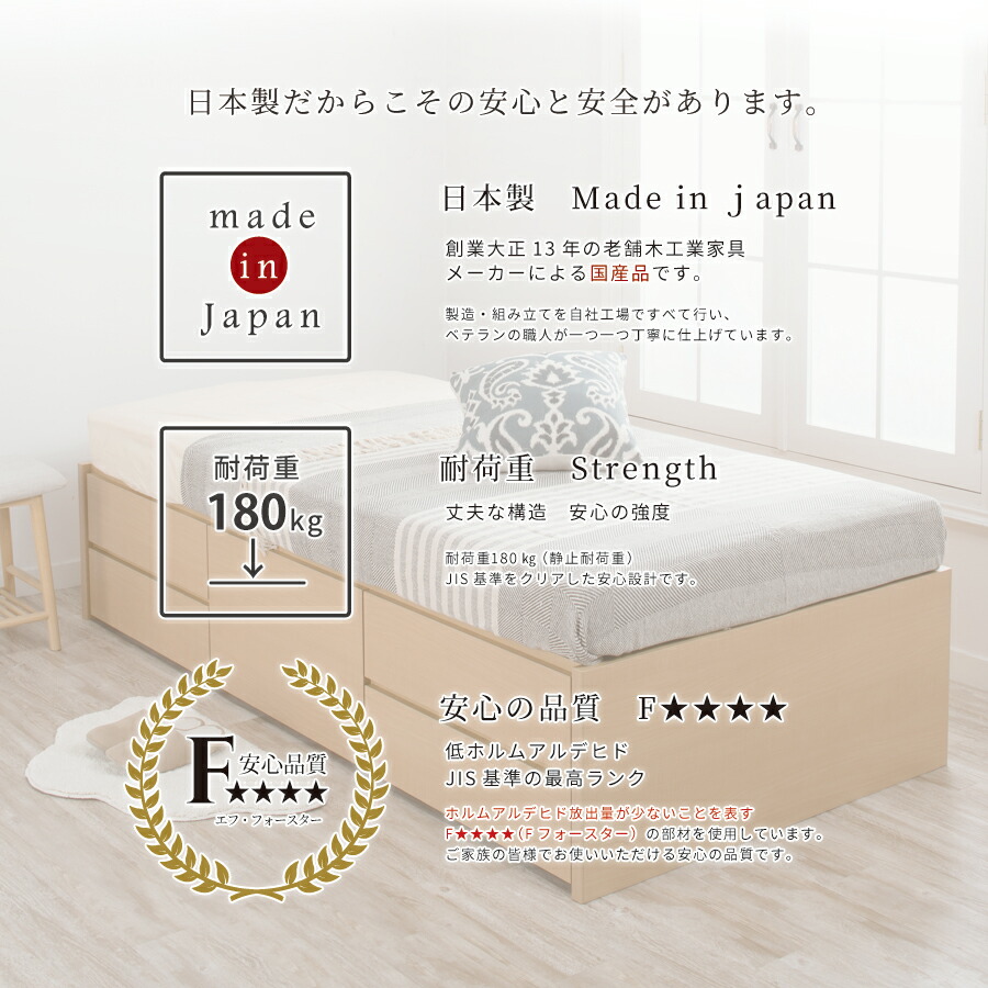 楽天市場】収納付きベッド シングル ヘッドレス チェストベッド