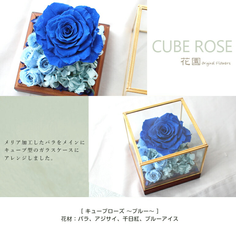楽天市場】プリザーブドフラワー『キューブローズ 〜ブルー〜』クリア