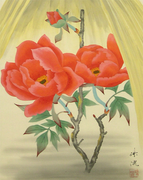 楽天市場】掛け軸 寒牡丹 (岡本珠洸) 送料無料 【掛軸】【一間床・半間