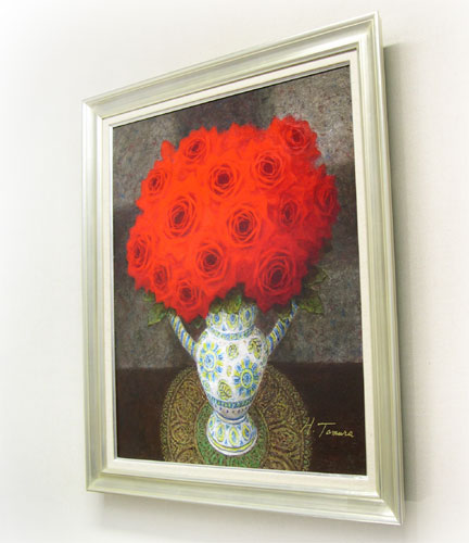 スペイン壷と薔薇 田村一 F6号 油絵 油彩 絵画 肉筆 裏サイン有