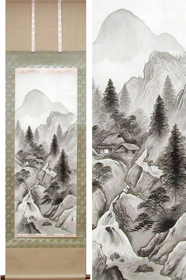 楽天市場】掛け軸 水墨山水 （遠藤成象） 送料無料 【掛軸】【一間床