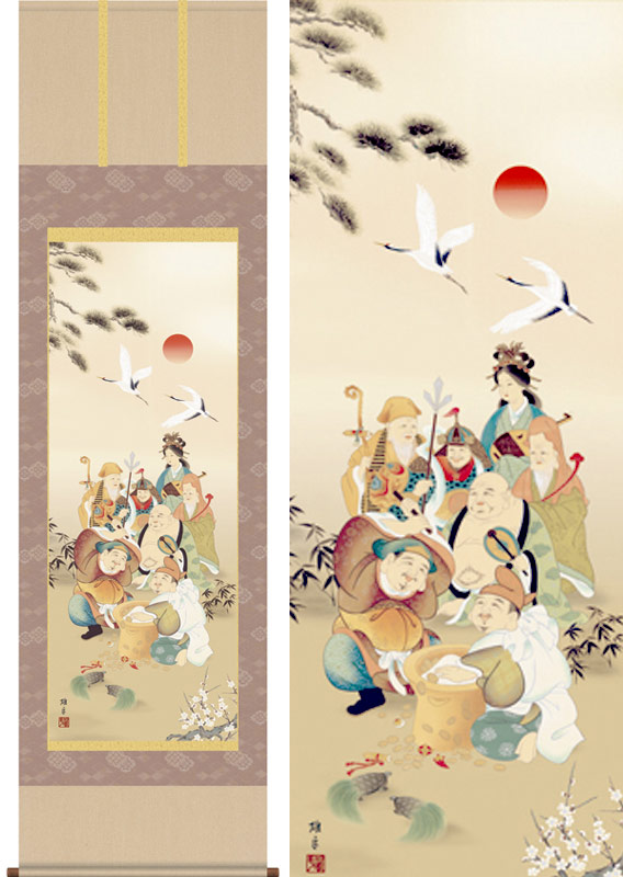 楽天市場】掛け軸 七福神 (鵜飼雄平) 送料無料 掛軸 : 掛け軸・絵画の