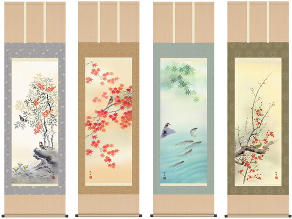 楽天市場】掛け軸 掛軸 花鳥画 田村竹世・四季花鳥（四幅揃え） 尺五