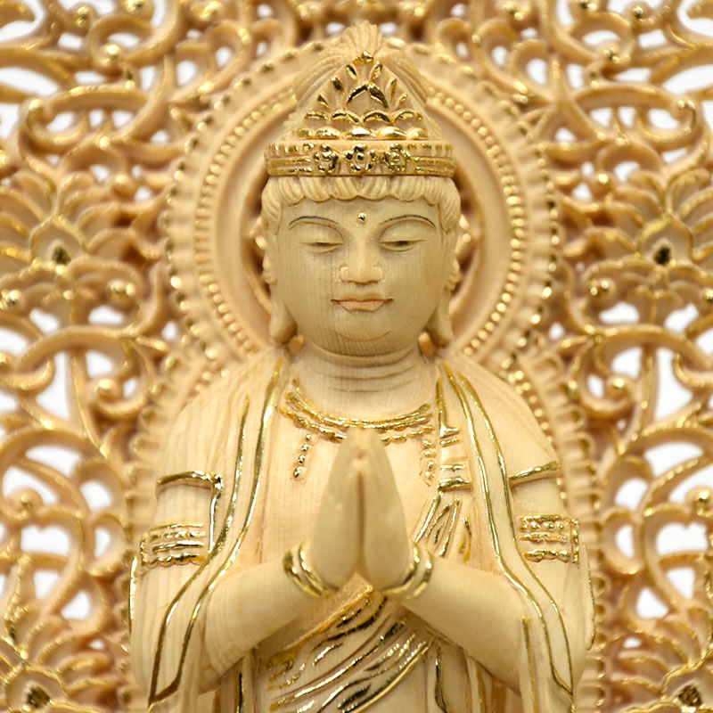楽天市場】木彫り仏像 【合掌観音菩薩（聖観音菩薩）】 桧木 唐草光背