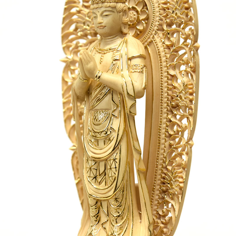楽天市場】木彫り仏像 【合掌観音菩薩（聖観音菩薩）】 桧木 唐草光背