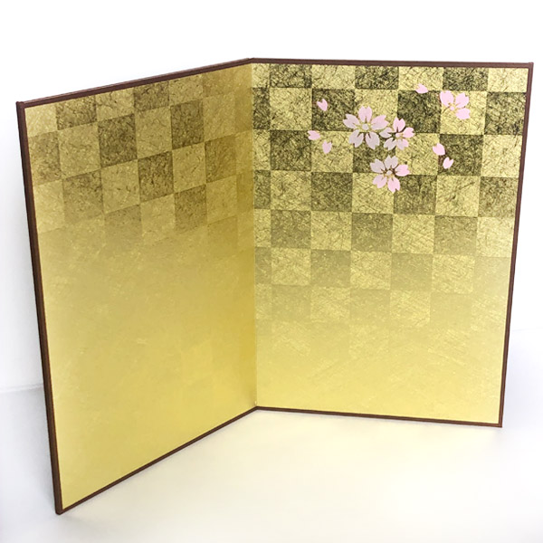 楽天市場】かみもん 二曲屏風 金市松 桜 半紙判 縦24.3×横33.3cm 桜