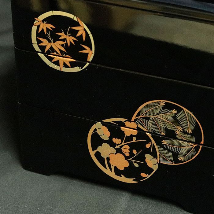 楽天市場】重箱 3段 日本製 国産 会津漆器 6.0 三段重共足 花丸 黒 内