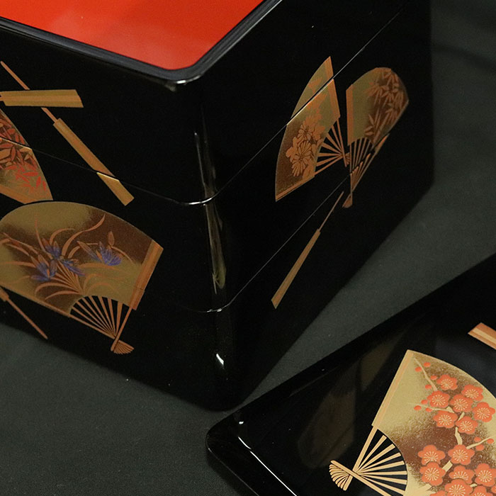 楽天市場】重箱 3段 日本製 国産 会津漆器 6.5 三段本重 雅扇面 黒 内