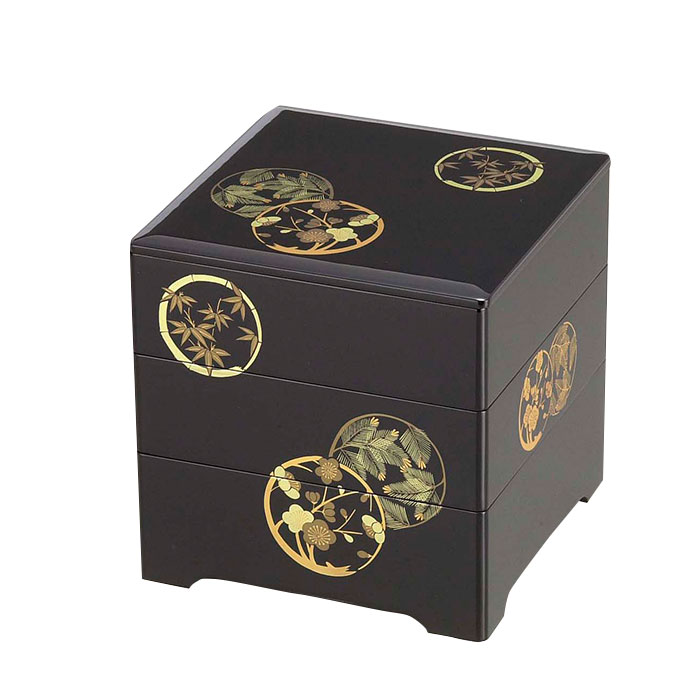 楽天市場】重箱 3段 日本製 国産 会津漆器 6.0 三段重共足 花丸 黒 内