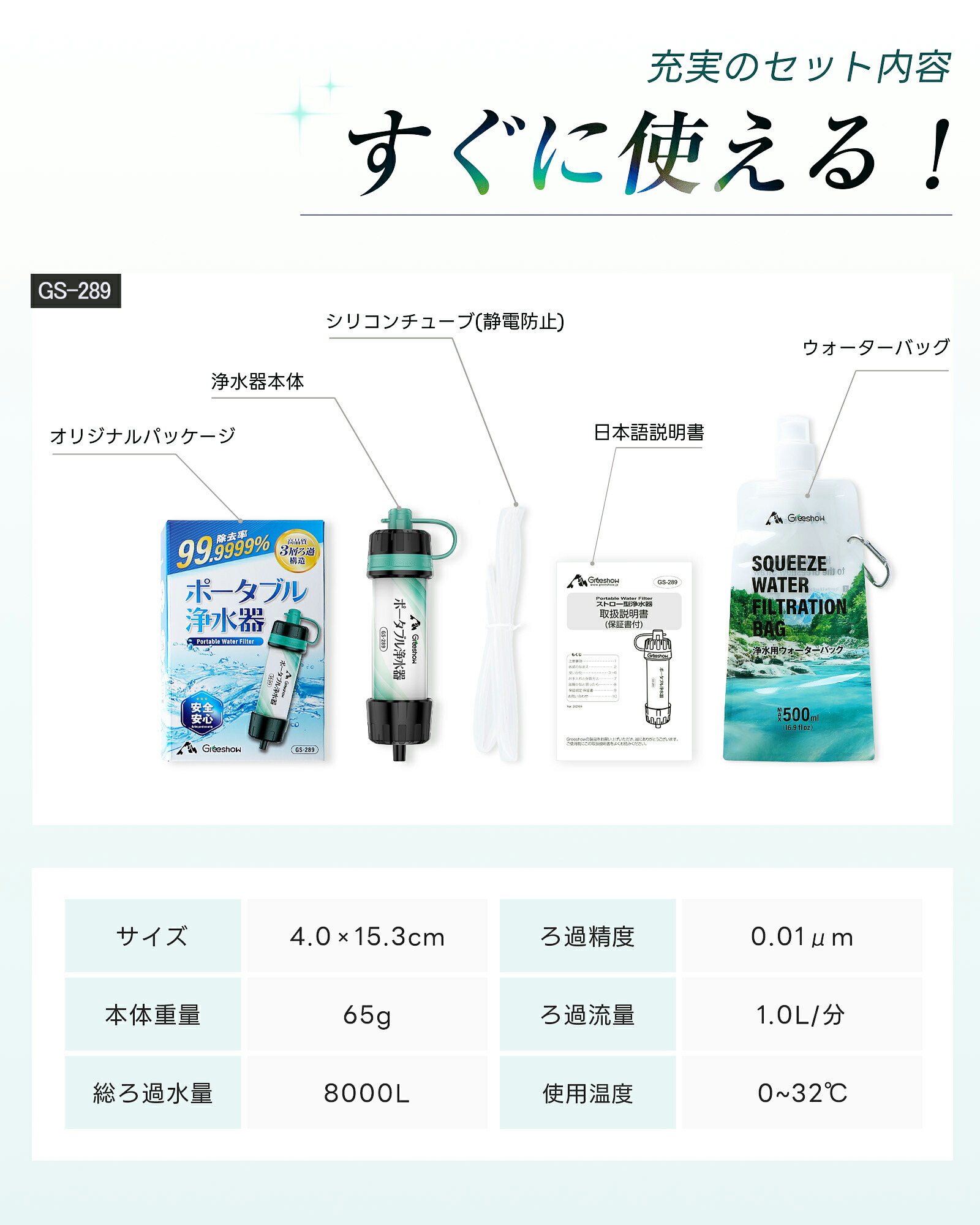 楽天市場】＼除去率99.9999%☆8000Lろ過量／『1年保証』 Greeshow 携帯