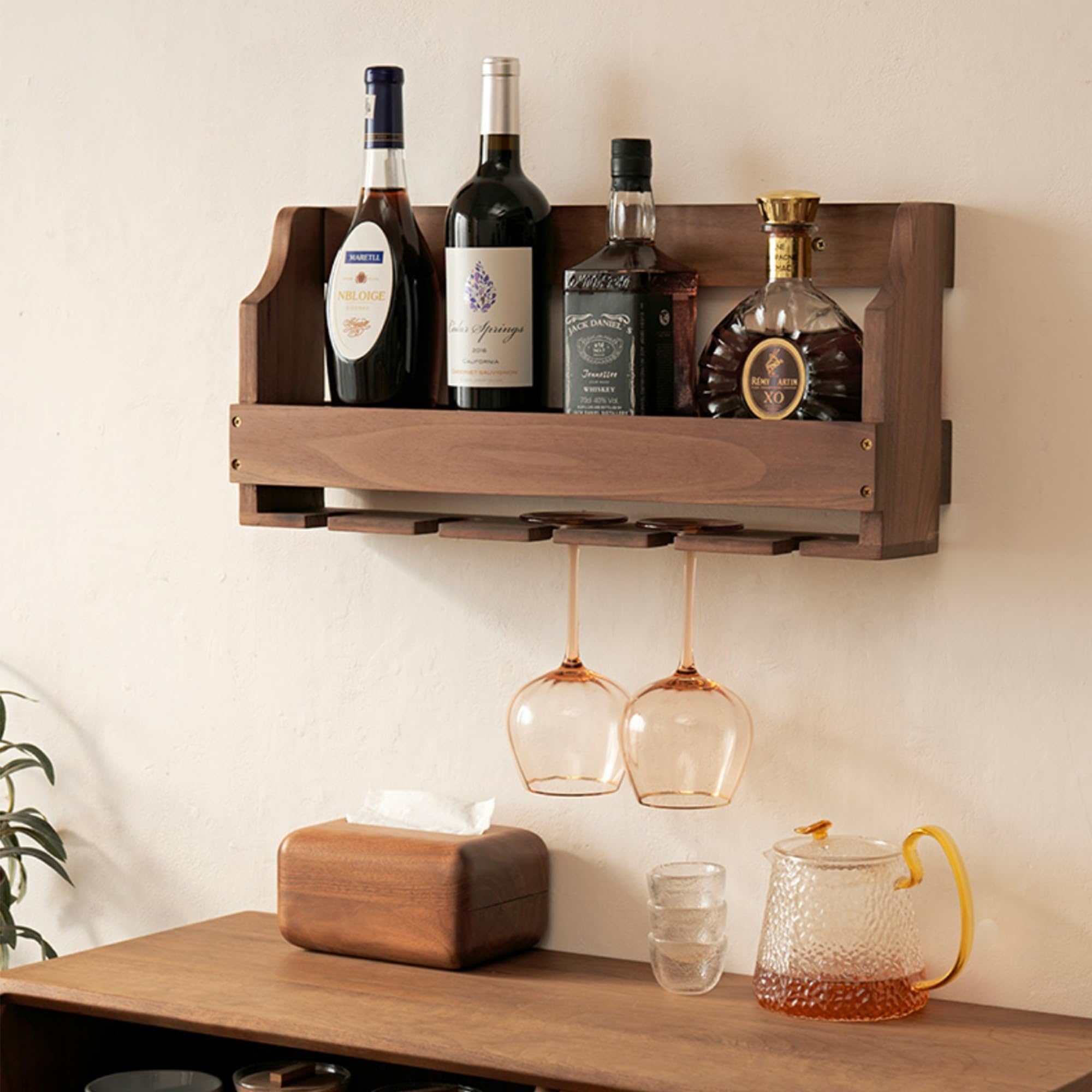 楽天市場】木製ワインラック ワイングラスホルダー付き 酒棚