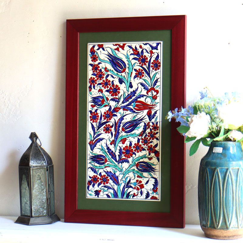 楽天市場】トルコ陶器 手書きタイル 2枚額 H52.5×W32×D1.5cm